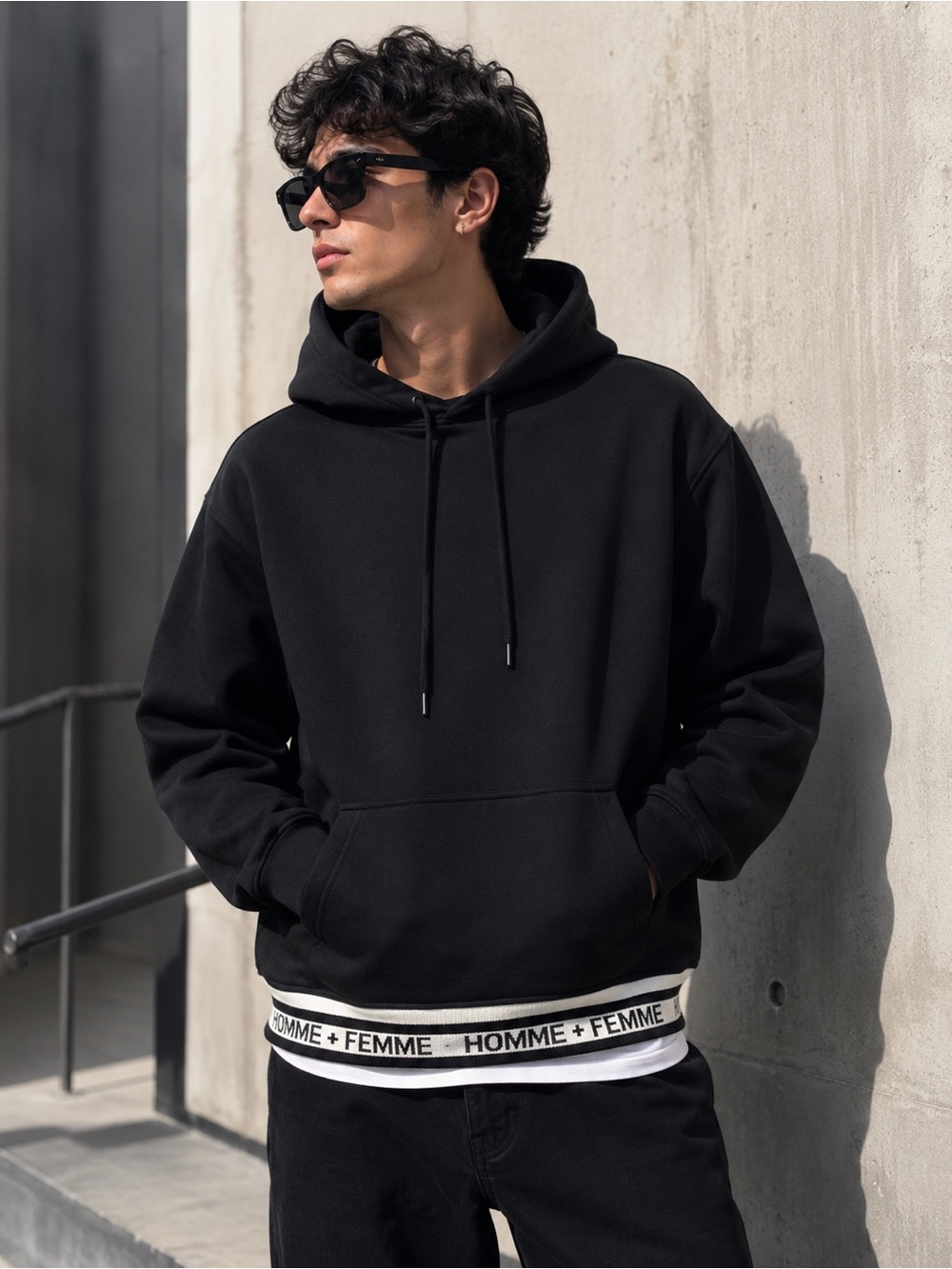 HOMME + FEMME Black Logo Hem Hoodie Streetwear Unisex Small NWT